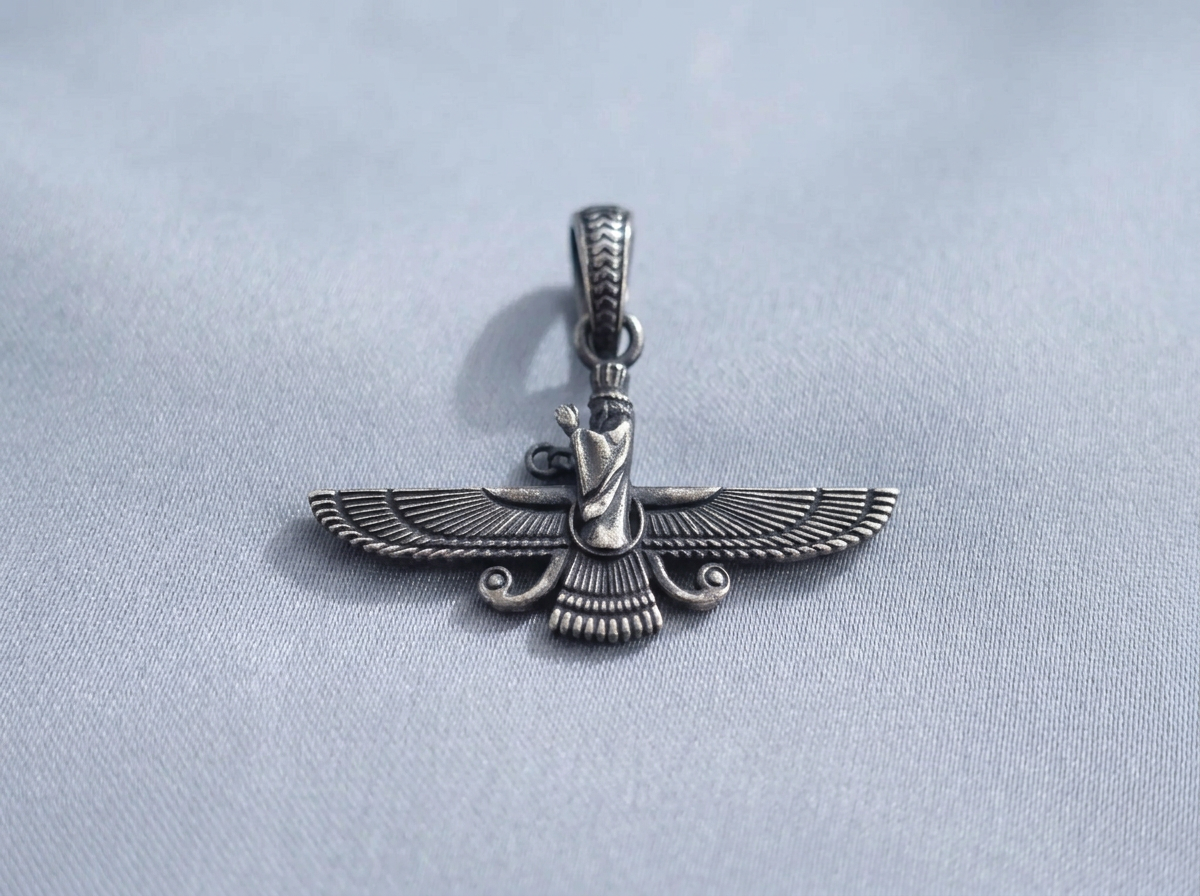 The Eternal Asho Farohar 3D 360 pendant in antique sterling silver finish