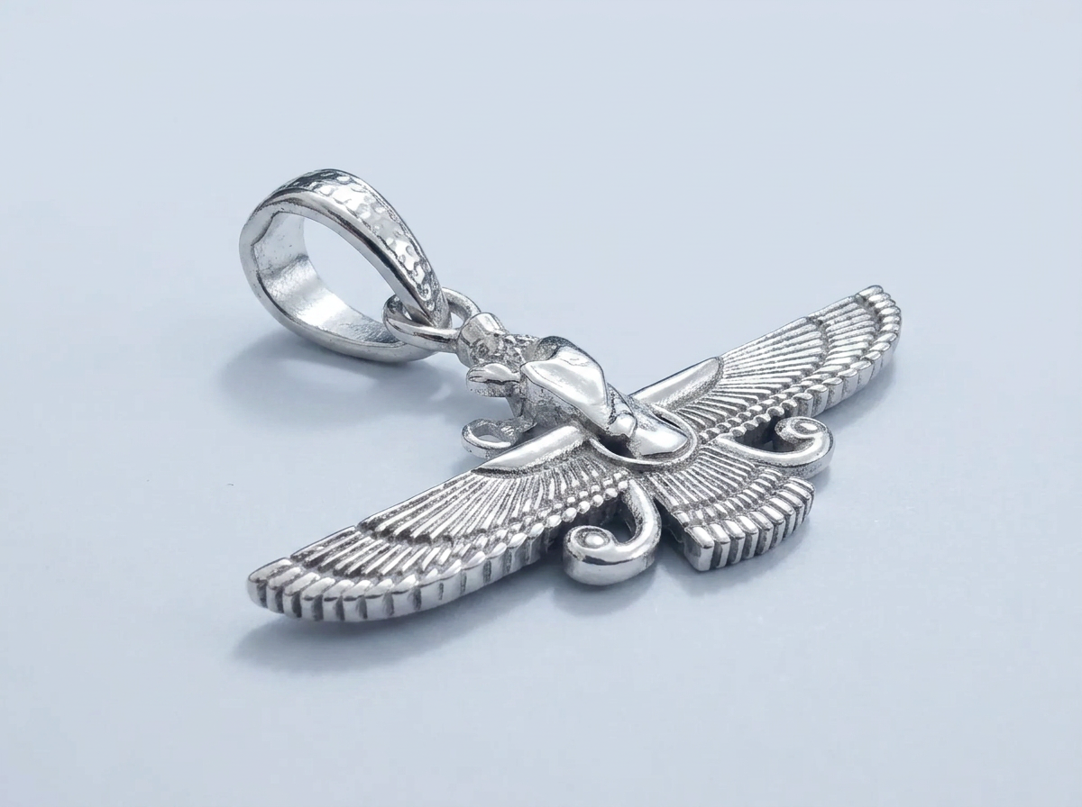 Side-angle view of The Eternal Asho Farohar 3D 360 pendant