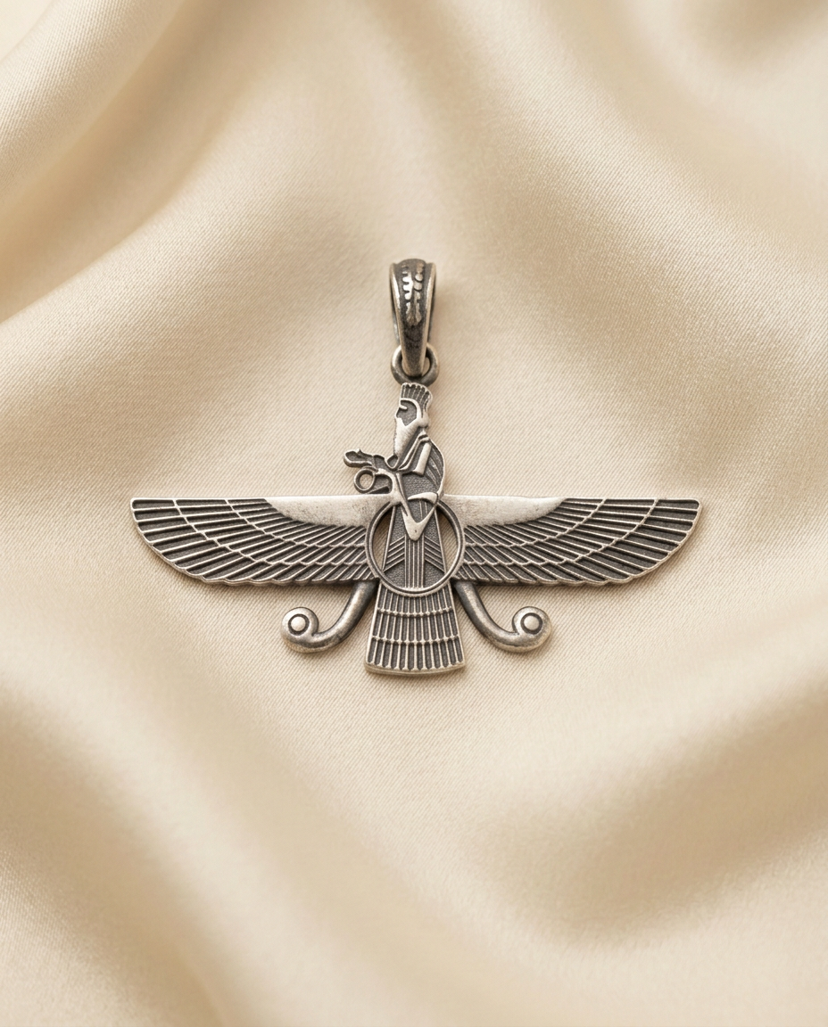 2D Asho Farohar pendant in antique sterling silver finish