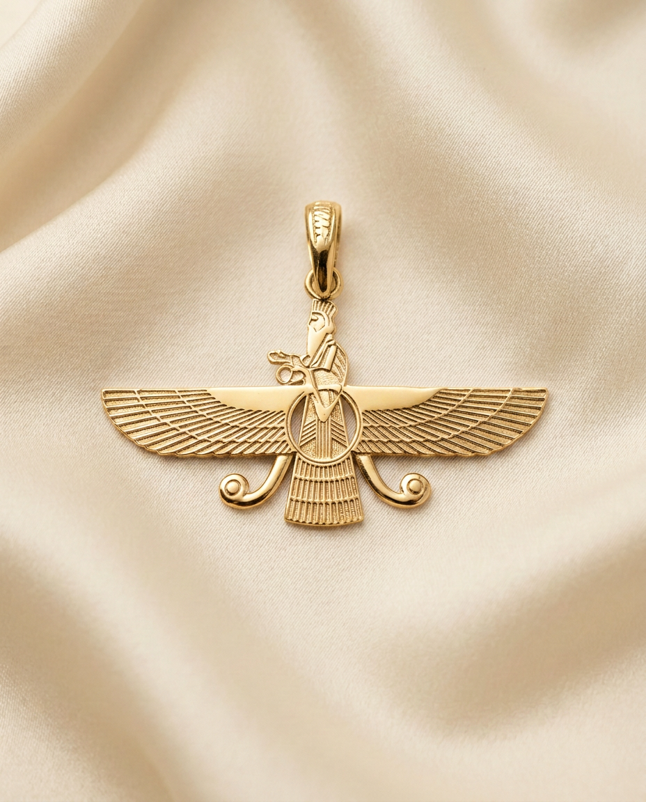 2D Asho Farohar pendant in 18K gold