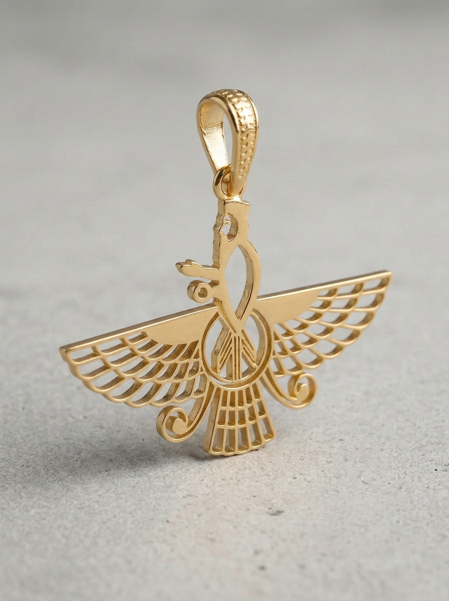 Side-angle view of the Asho Farohar Outline pendant