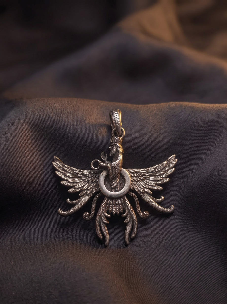 Asho Farohar Firestarter pendant in antique oxidised silver finish
